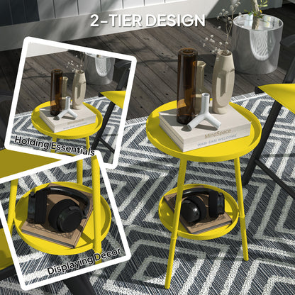 Round Garden Table, 2-Tier Metal Patio Table Coffee Table, Yellow