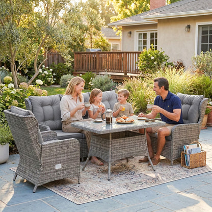 4 Piece Rattan Garden Furniture Set with Cushions, Grey