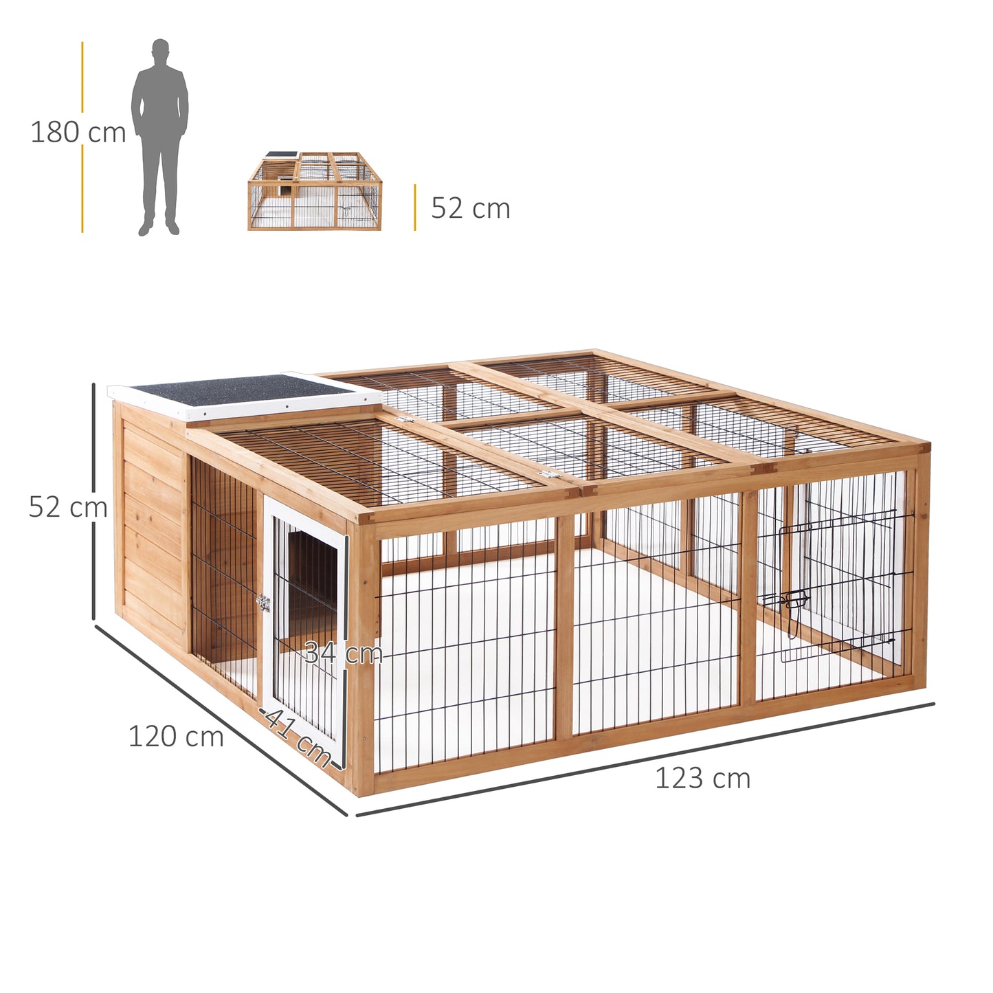 Rabbit Hutch, Guinea Pig House Outdoor Cage w/Openable Top, Yellow
