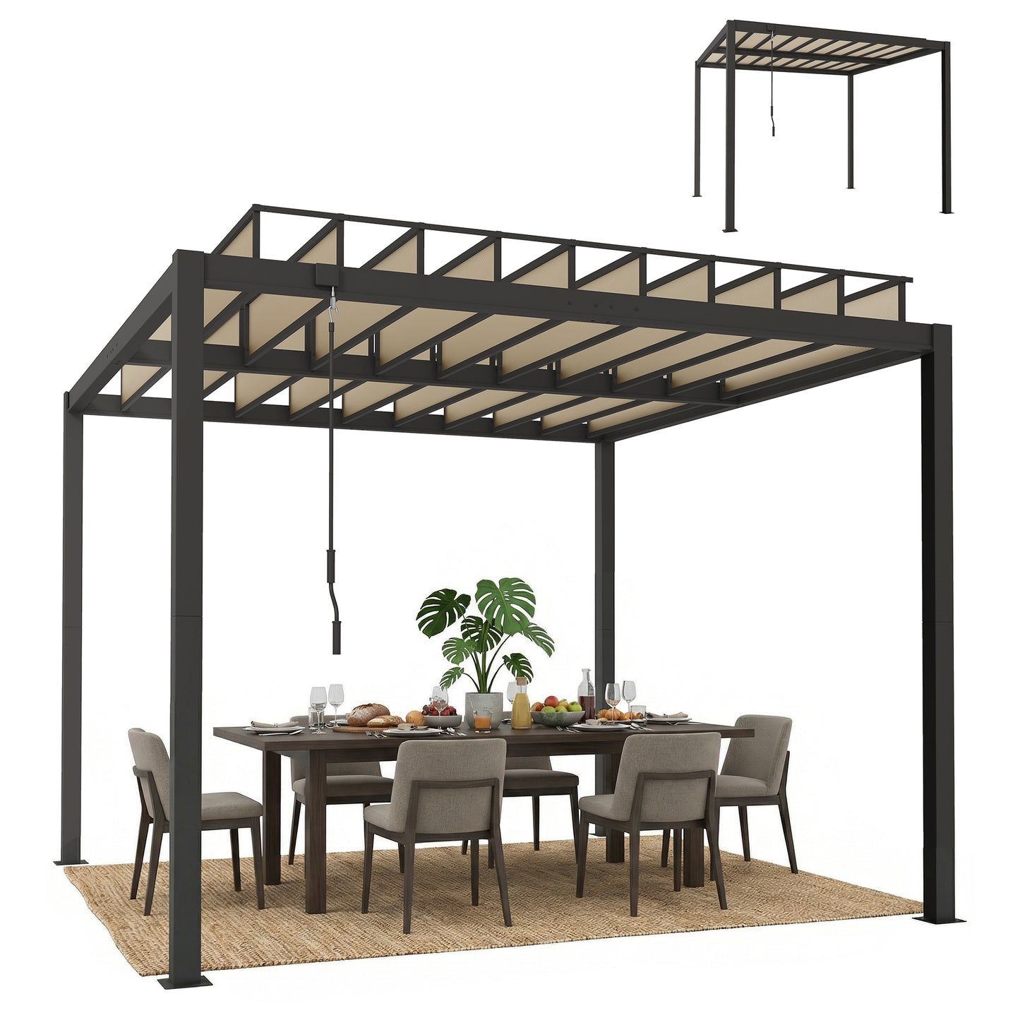 3 x 3 m Louvered Pergola with PC Roof, Aluminium Patio Gazebo