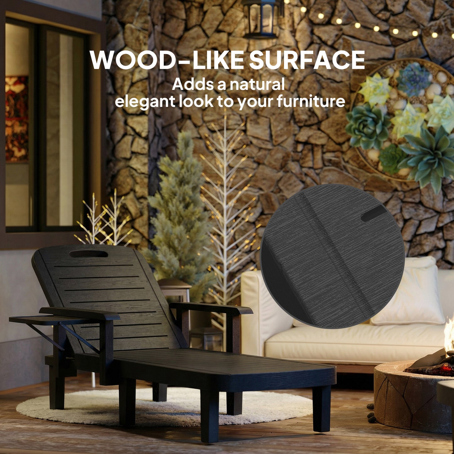 Set of 2 Resin Reclining Sun Loungers for Garden, Black