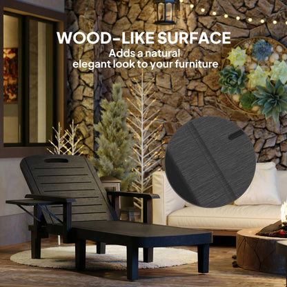 Set of 2 Resin Reclining Sun Loungers for Garden, Black