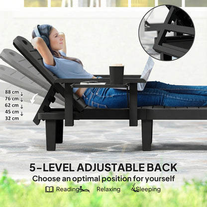 Set of 2 Resin Reclining Sun Loungers for Garden, Black