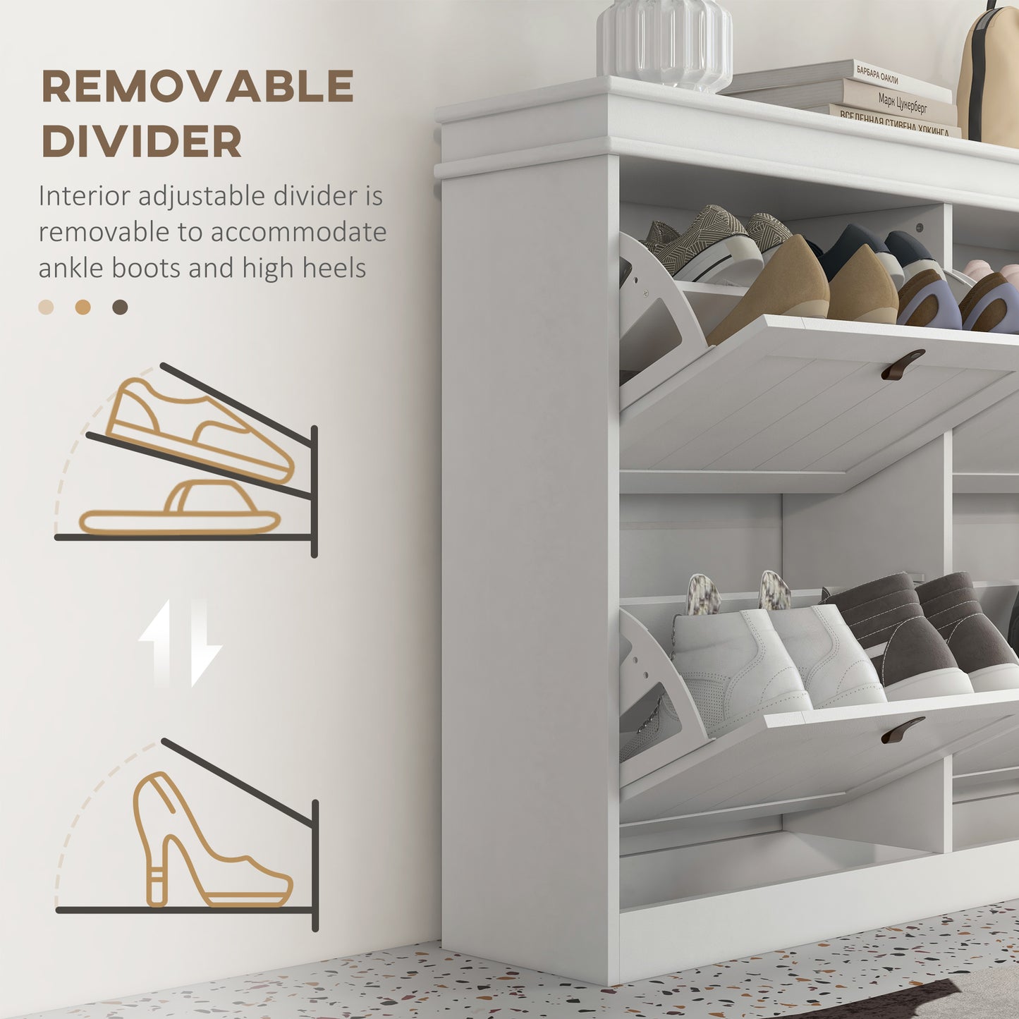 Slim Shoe Cabinet with Adjustable Shelves for Hallway, White