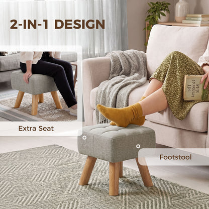 Modern Footstool, Fabric Foot Rest with Rubber Wood Legs, Brown