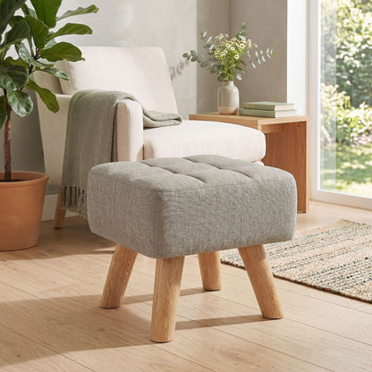 Modern Footstool, Fabric Foot Rest with Rubber Wood Legs, Brown