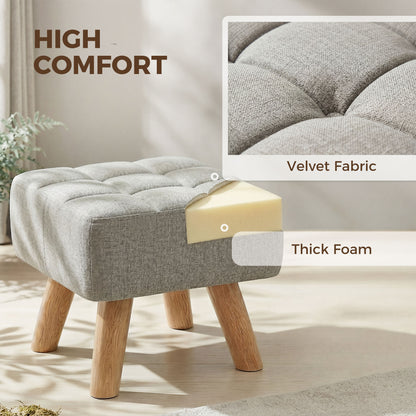Modern Footstool, Fabric Foot Rest with Rubber Wood Legs, Brown