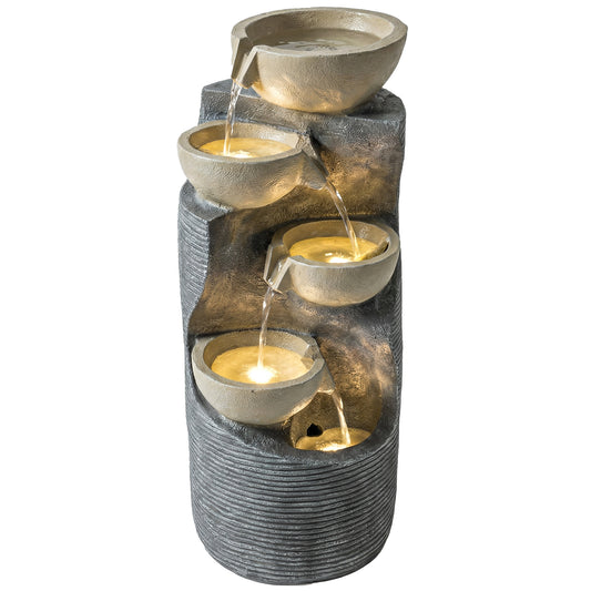 5 Tier Garden Water Feature, Outdoor Water Fountain with LED Lights