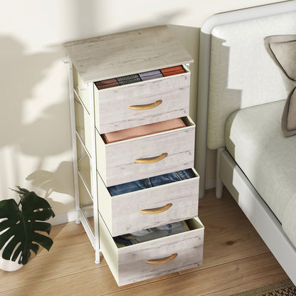 Fabric Chest of Drawers, 4 Drawer Dresser for Bedroom, Natural Wood