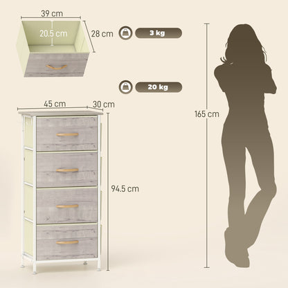 Fabric Chest of Drawers, 4 Drawer Dresser for Bedroom, Natural Wood