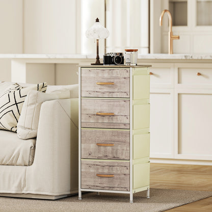 Fabric Chest of Drawers, 4 Drawer Dresser for Bedroom, Natural Wood