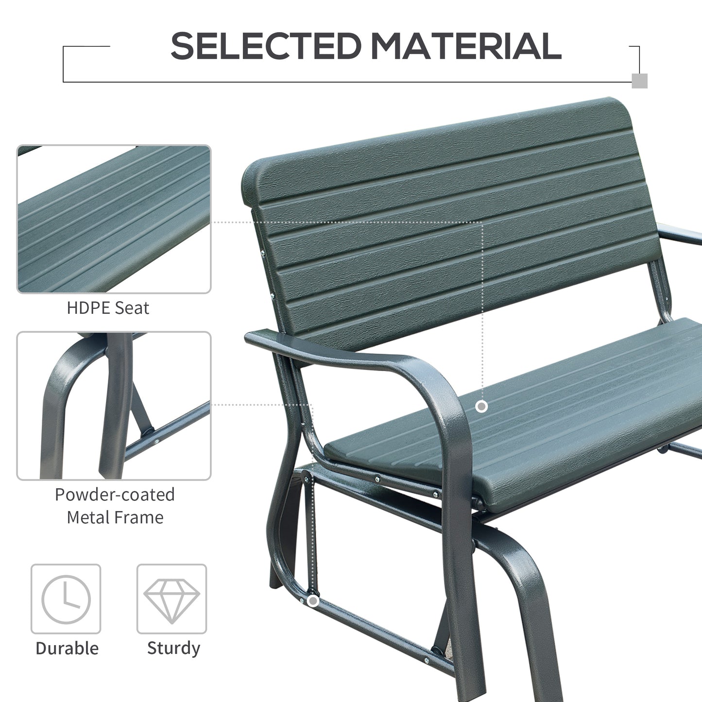 Metal Garden Rocker Bench Rocking Chair Loveseat Outdoor 2-Seater