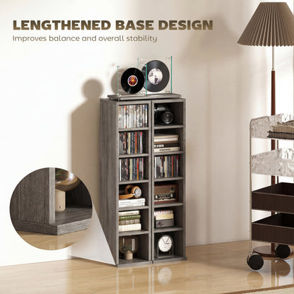 Set of 2 CD Storage Units with Adjustable Shelves, Distressed Grey