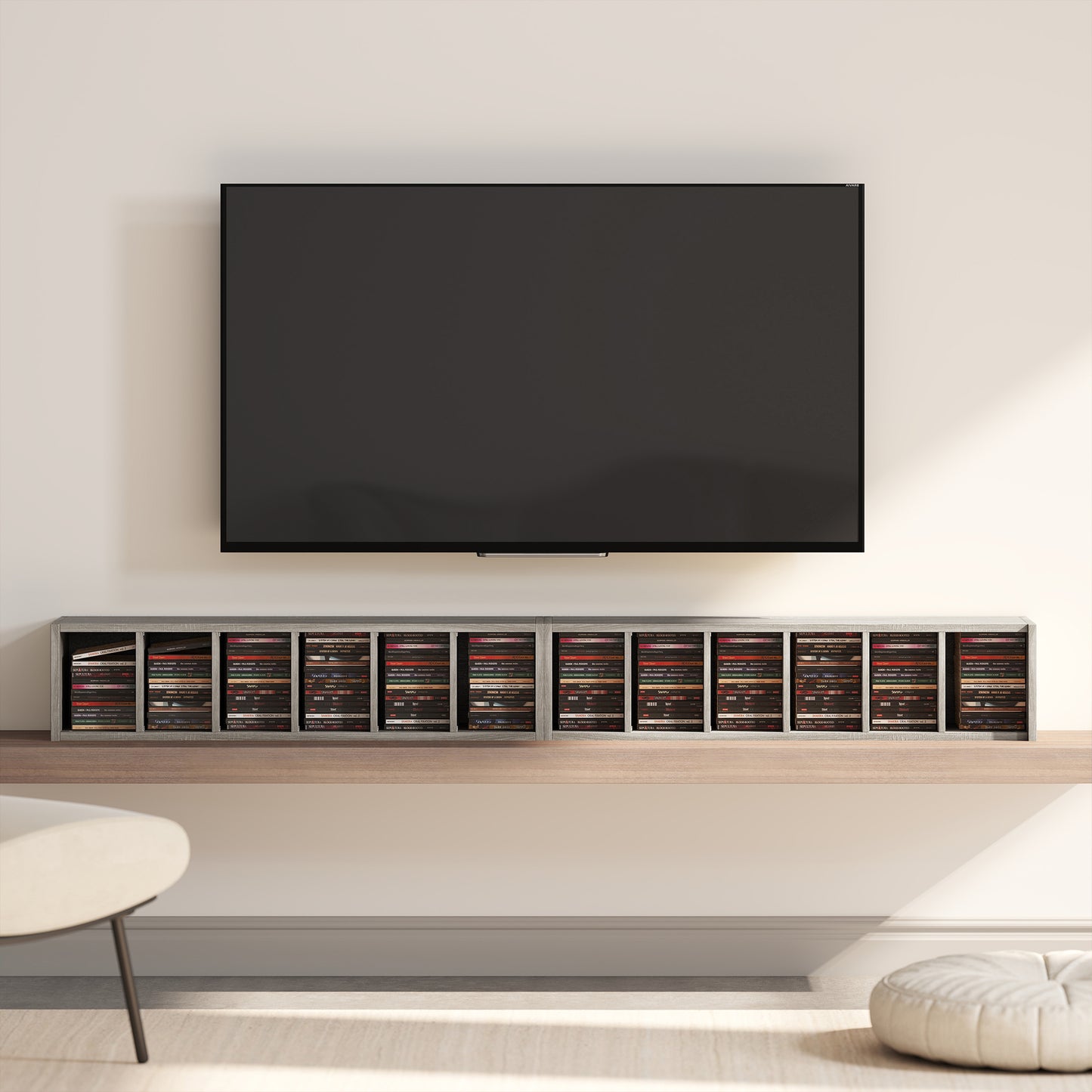 Set of 2 CD Storage Units with Adjustable Shelves, Distressed Grey