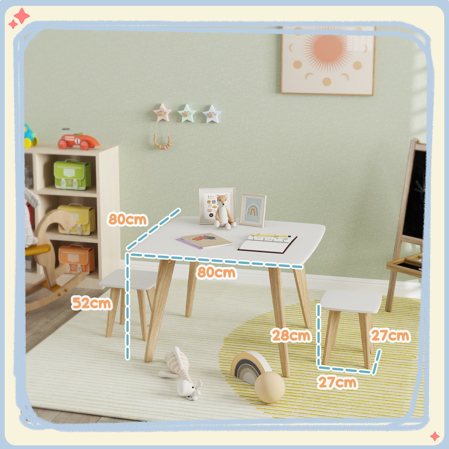 3 Pieces Kids Table and Chair Set for Playroom, Bedroom