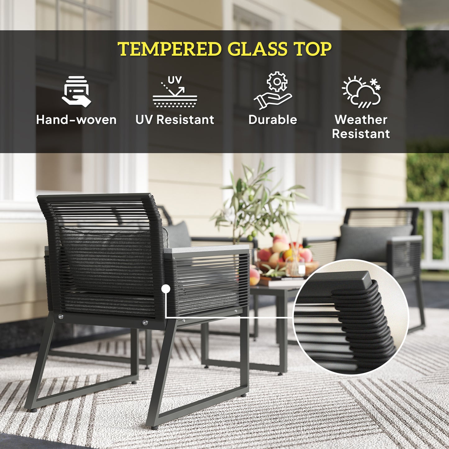 4 Pieces Rattan Garden Furniture Set for 4 Person, Charcoal Grey