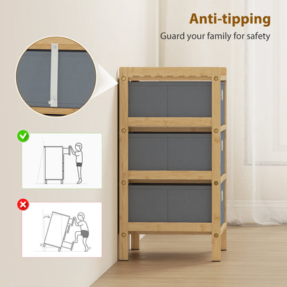 Chest of Drawers, 3 Drawers Dresser with Bamboo Frame, Light Grey