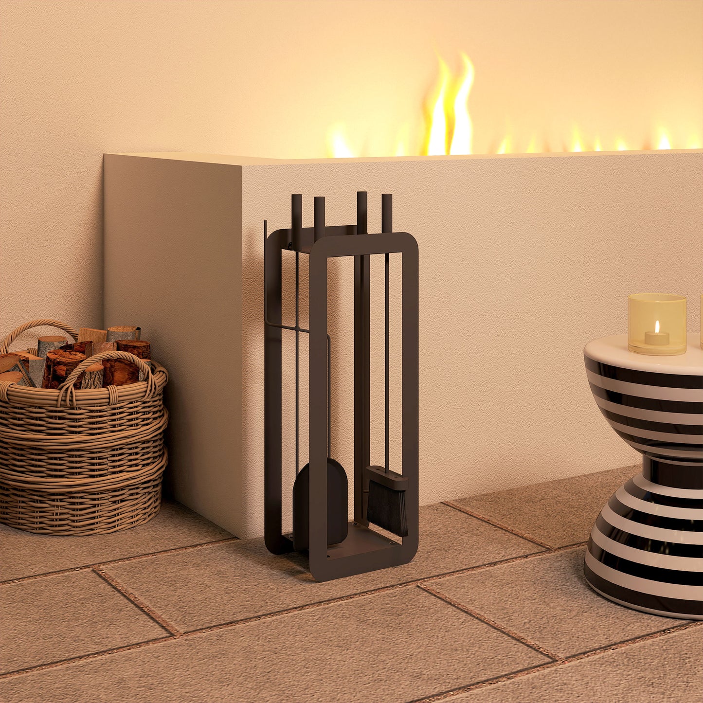 5 PCS Fireplace Companion Set, Metal Fireplace Accessories, Black
