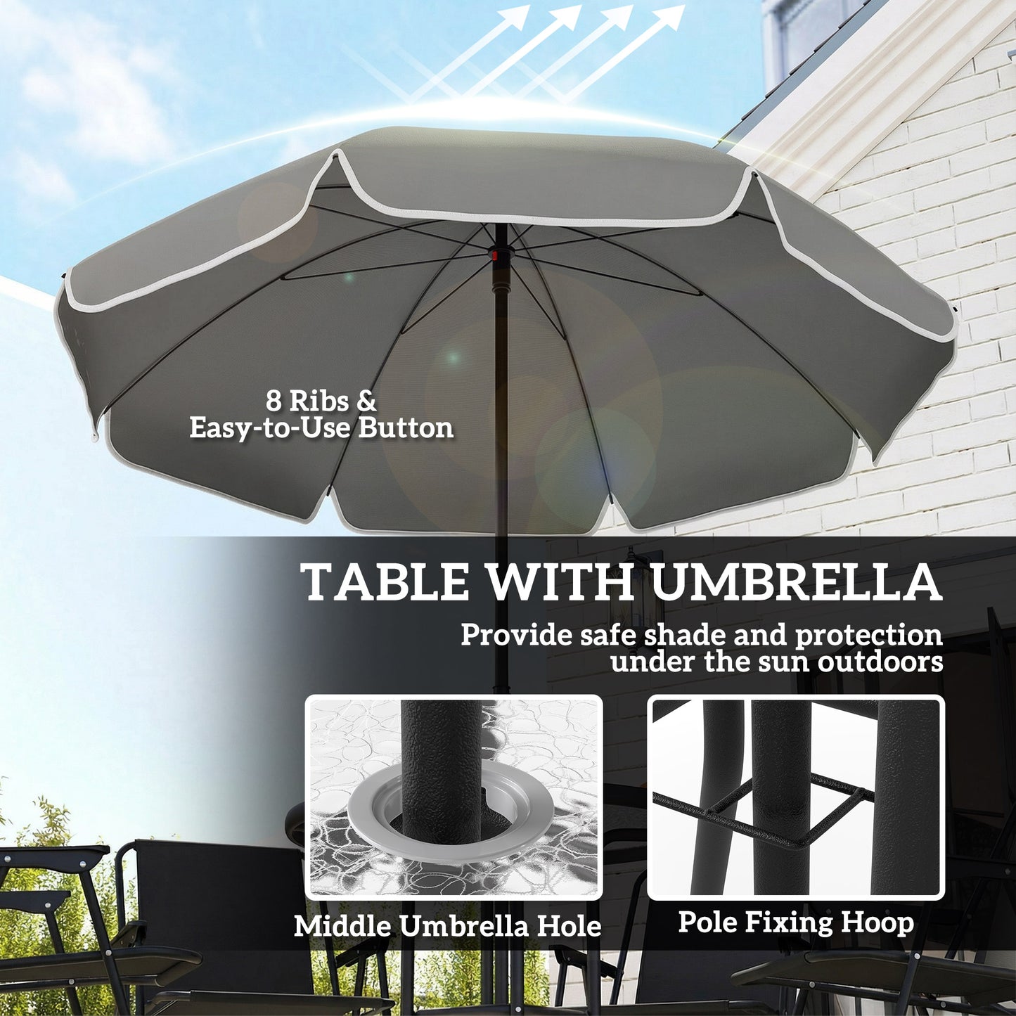 6 Pieces Garden Furniture Set with Parasol, Folding Chairs, Black