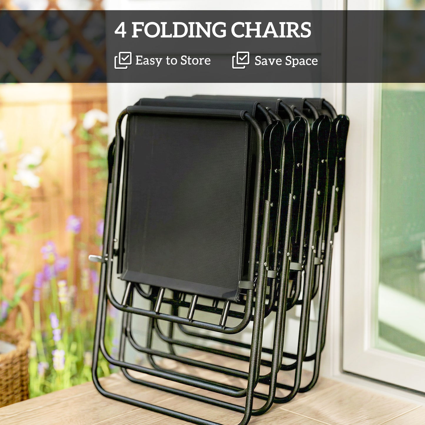 6 Pieces Garden Furniture Set with Parasol, Folding Chairs, Black