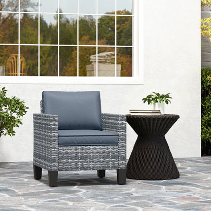 Single Rattan Chair, Garden Armchair with Cushions, Light Grey