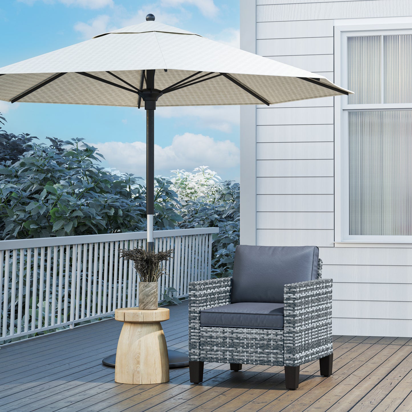 Single Rattan Chair, Garden Armchair with Cushions, Light Grey