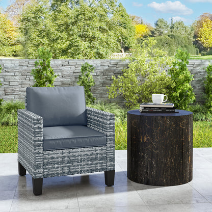 Single Rattan Chair, Garden Armchair with Cushions, Light Grey