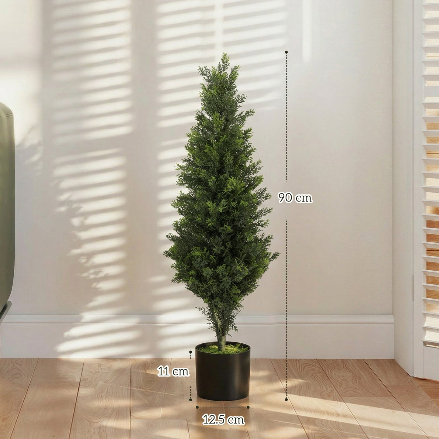 Set of 2 Decorative Artificial Plants Cypress in Weighted Pot, 90 cm Tall Fake Plant with 564 Leaves for Home Indoor Outdoor Decor