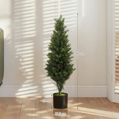 Set of 2 Decorative Artificial Plants Cypress in Weighted Pot, 90 cm Tall Fake Plant with 564 Leaves for Home Indoor Outdoor Decor