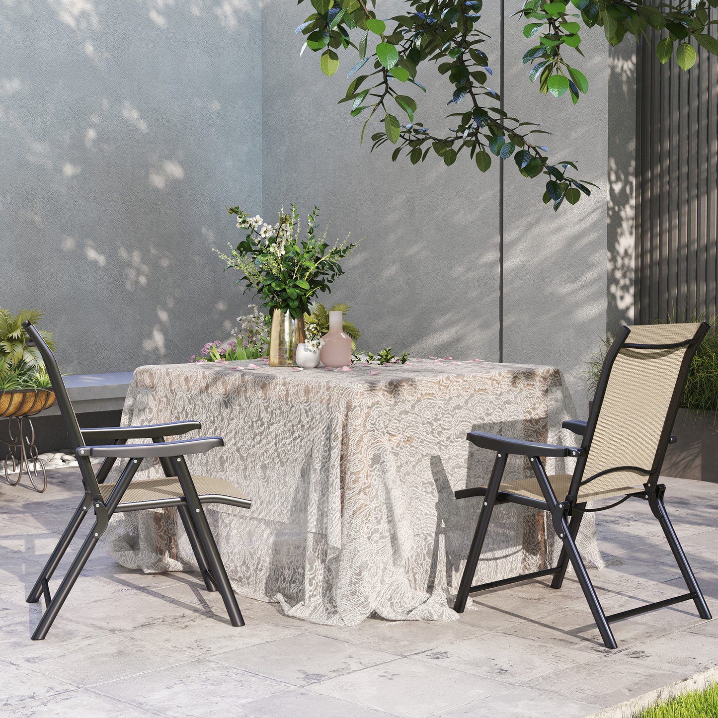 2PCS Folding Chair w/ Breathable Mesh Fabric Seat, Brown