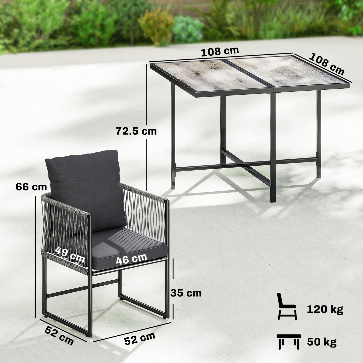 4-Seater Garden Dining Set with Space-Saving Chairs, Black
