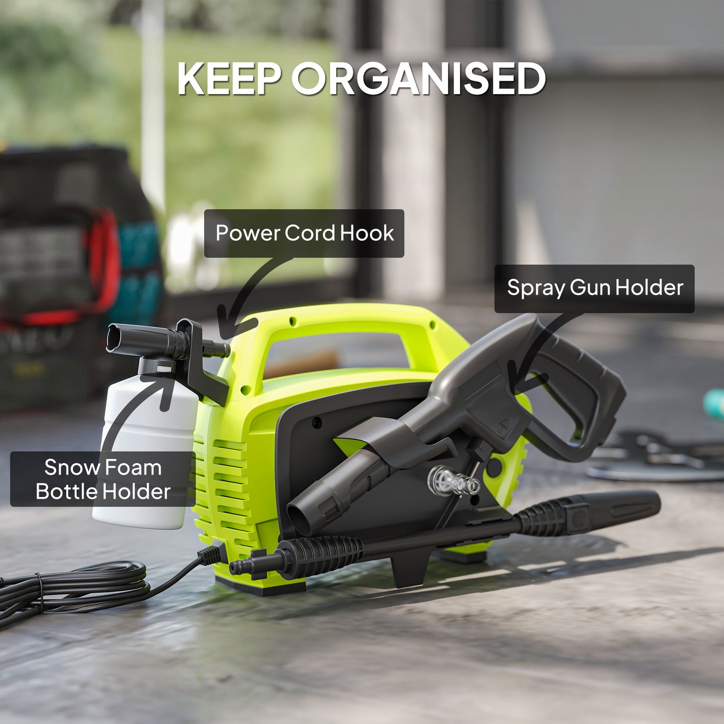 1600W Power Washer 130 Bar Pressure Washer 6M Hose, Nozzle, Green
