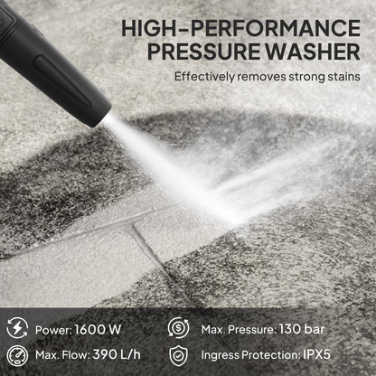 1600W Power Washer 130 Bar Pressure Washer 6M Hose, Nozzle, Green