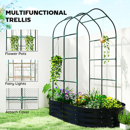 5 x 3 x 6ft Galvanised Raised Garden Bed with Trellis, Dark Grey