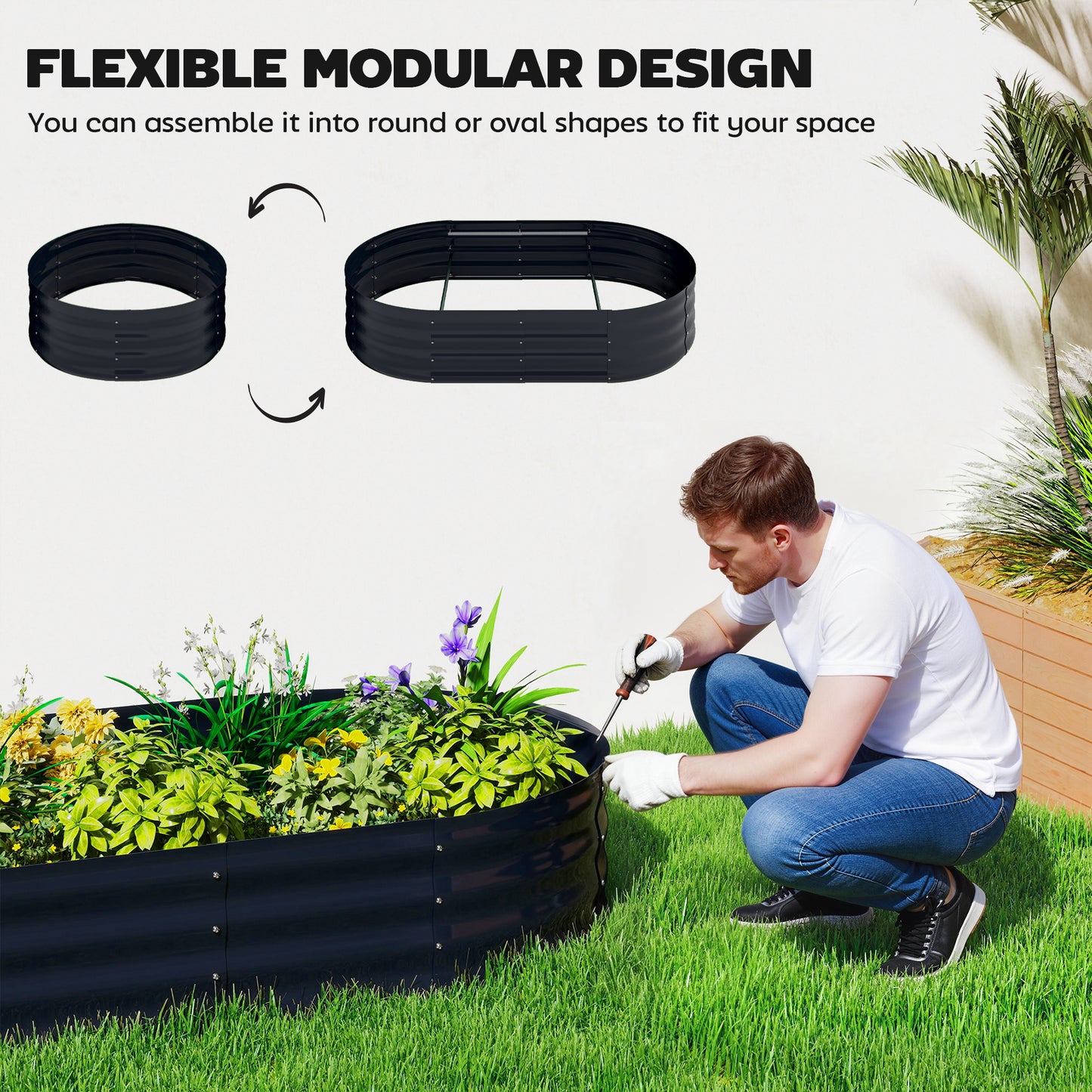 5 x 3 x 6ft Galvanised Raised Garden Bed with Trellis, Dark Grey