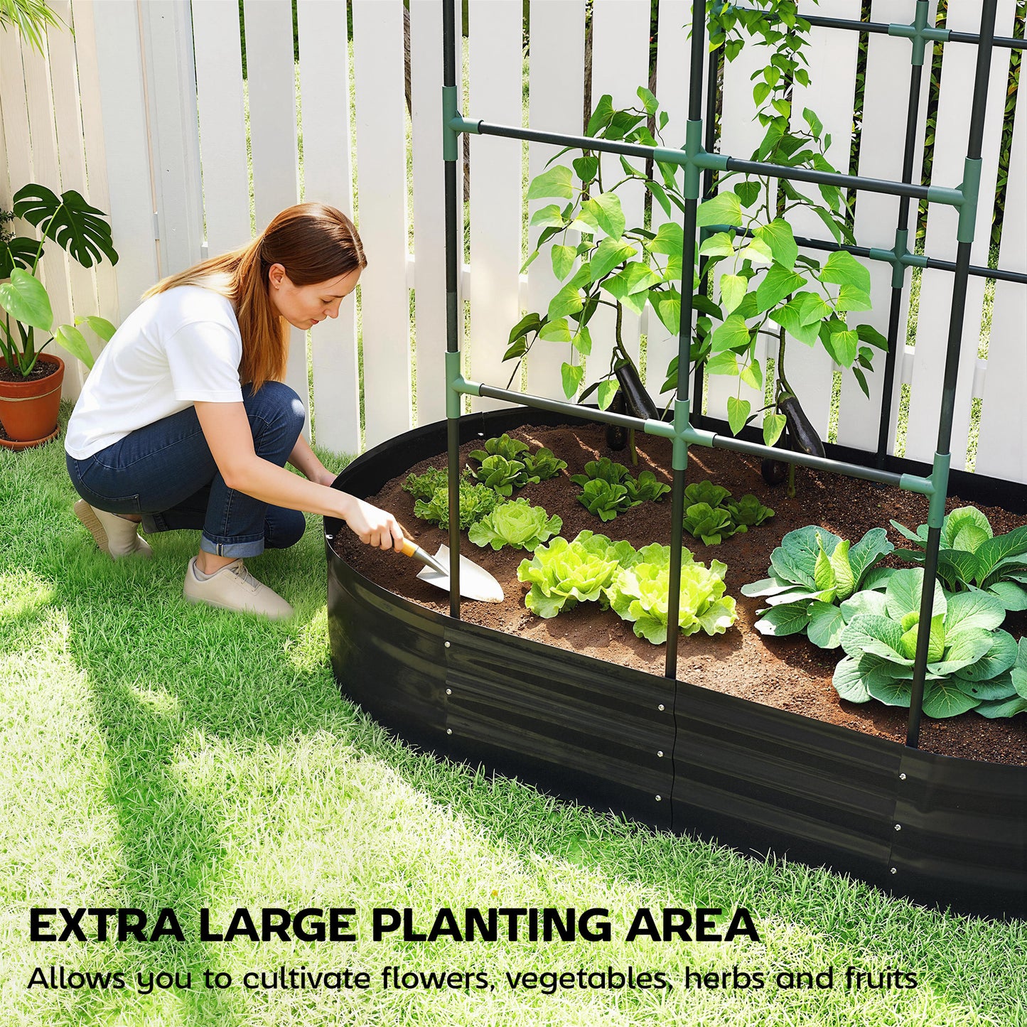 5 x 3 x 6ft Galvanised Raised Garden Bed with Trellis, Dark Grey