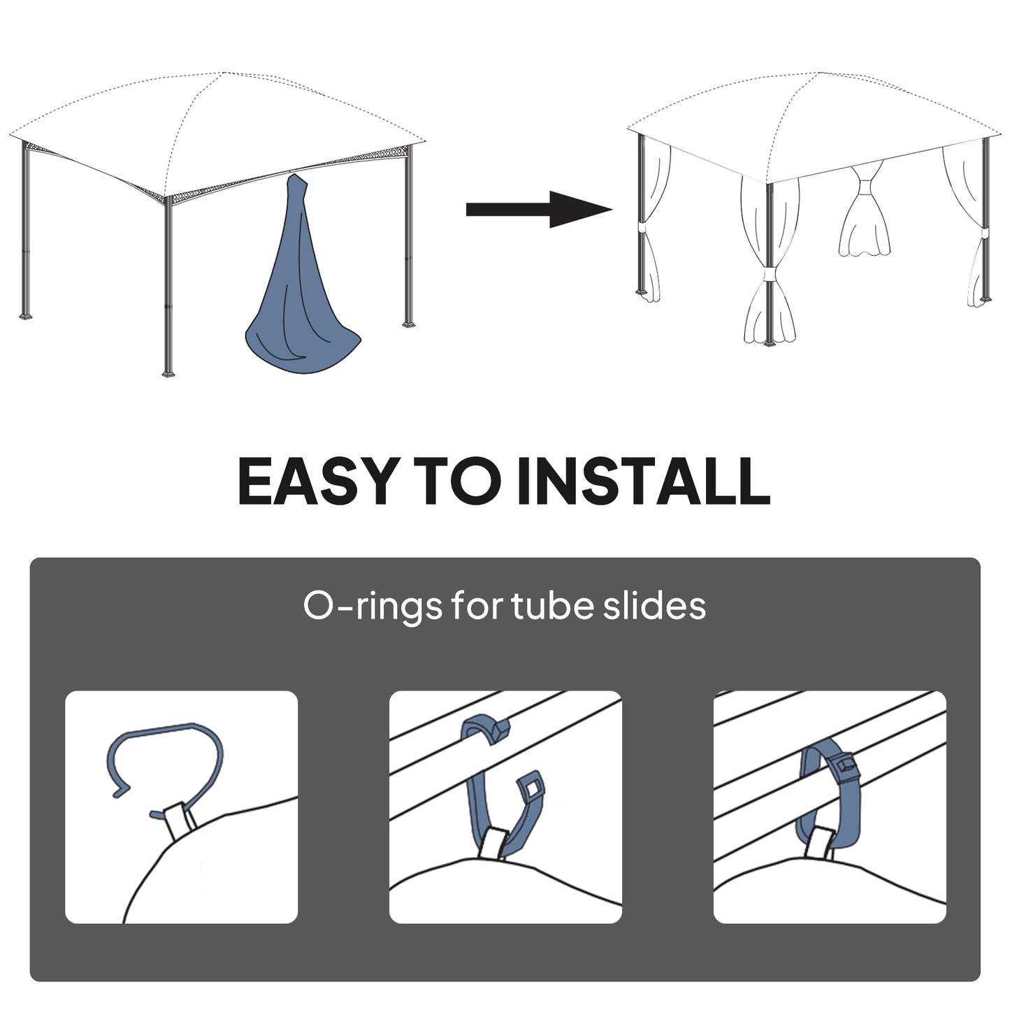 3 x 3 m Gazebo Replacement Curtains Privacy Panel Set, 4 Panels
