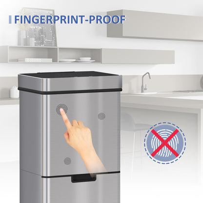 72L Stainless Steel Sensor Bin With 3 Compartments For Both Wet/Dry Waste