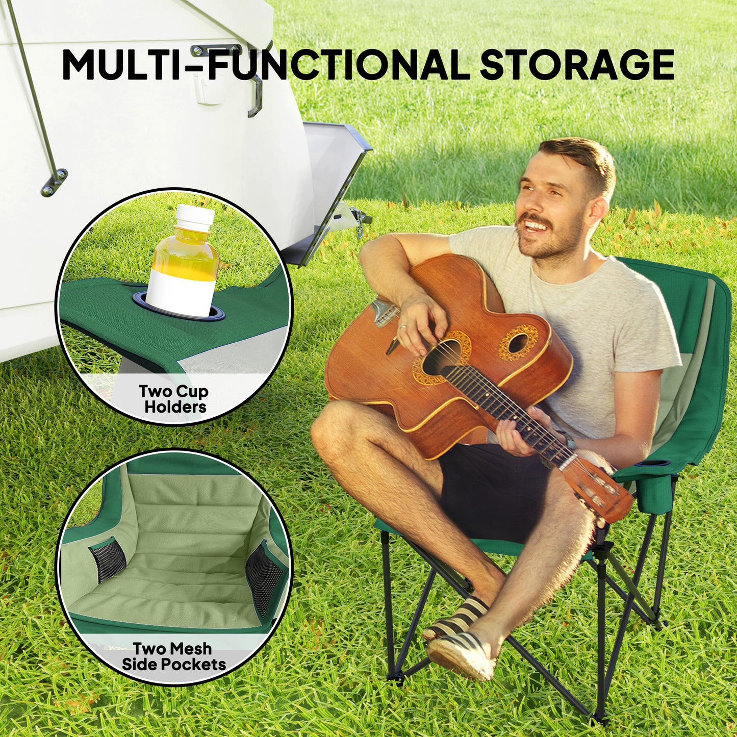 Camping Chair for Adults, Padded Folding Chair, Olive Green