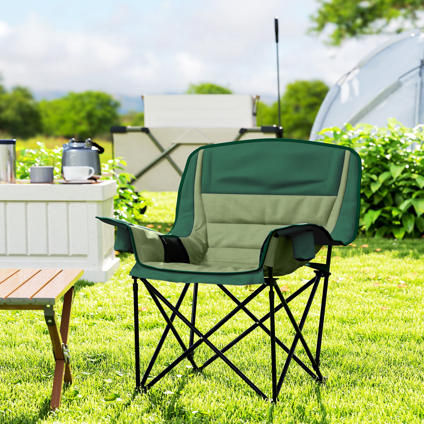 Camping Chair for Adults, Padded Folding Chair, Olive Green