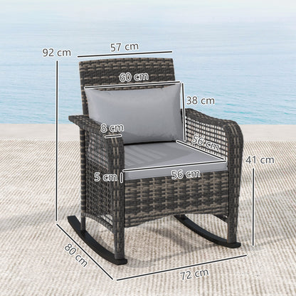 Rattan Garden Rocking Chair w/ Seat and Back Cushions, Light Grey