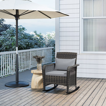 Rattan Garden Rocking Chair w/ Seat and Back Cushions, Light Grey