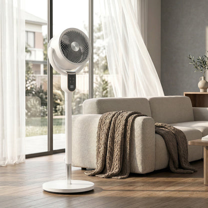 20 dB Silent Standing Fan for Bedroom, 42" Pedestal Fan with 70° Oscillating, 90° Vertical Tilt, 8 Speeds, Remote Control, 12H Timer, Adjustable Height, Child Lock, White