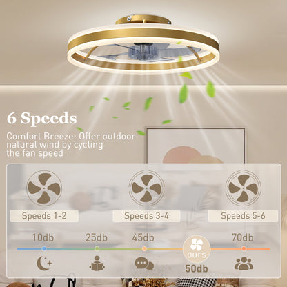 Ceiling Fan with Light and Remote, 3 Colour Temperatures, 50cm, Gold