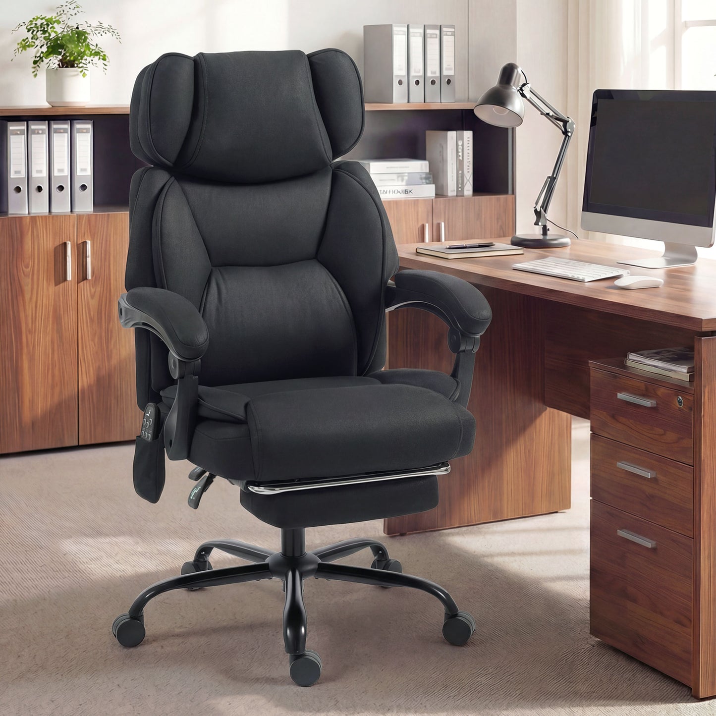 Vibration Massage Office Chair w/ Heat Reclining Function, Black