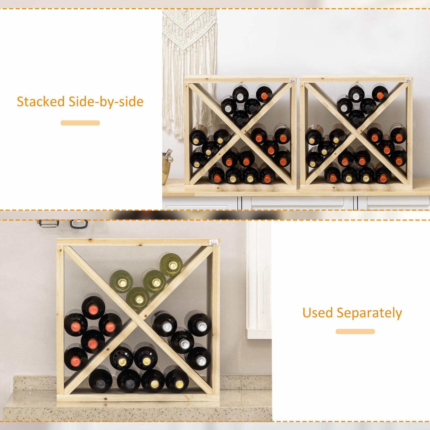 24 BottleWine Rack, X-cube Wine Holder for Kitchen, Natural