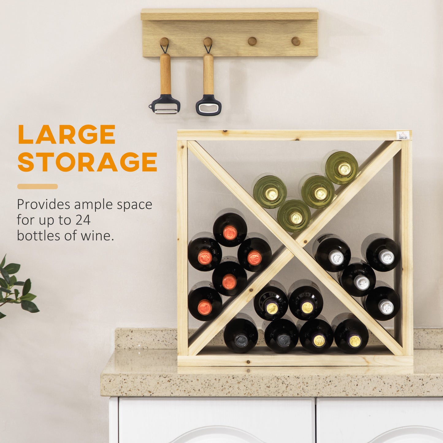 24 BottleWine Rack, X-cube Wine Holder for Kitchen, Natural
