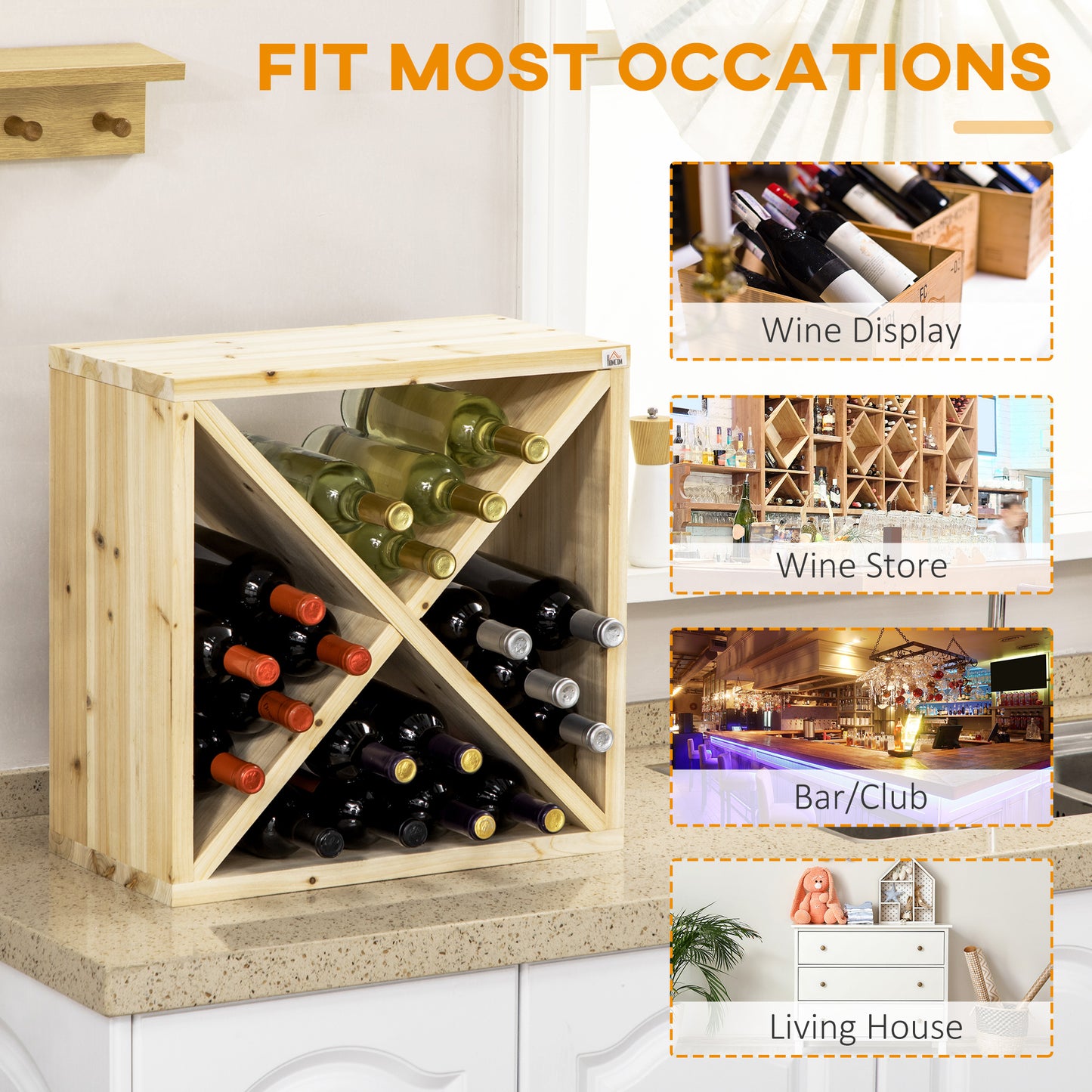 24 BottleWine Rack, X-cube Wine Holder for Kitchen, Natural