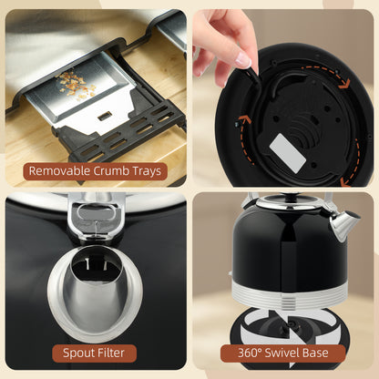 1.7L 3000W Fast Boil Electric Kettle and 4 Slice Toaster Set, Black
