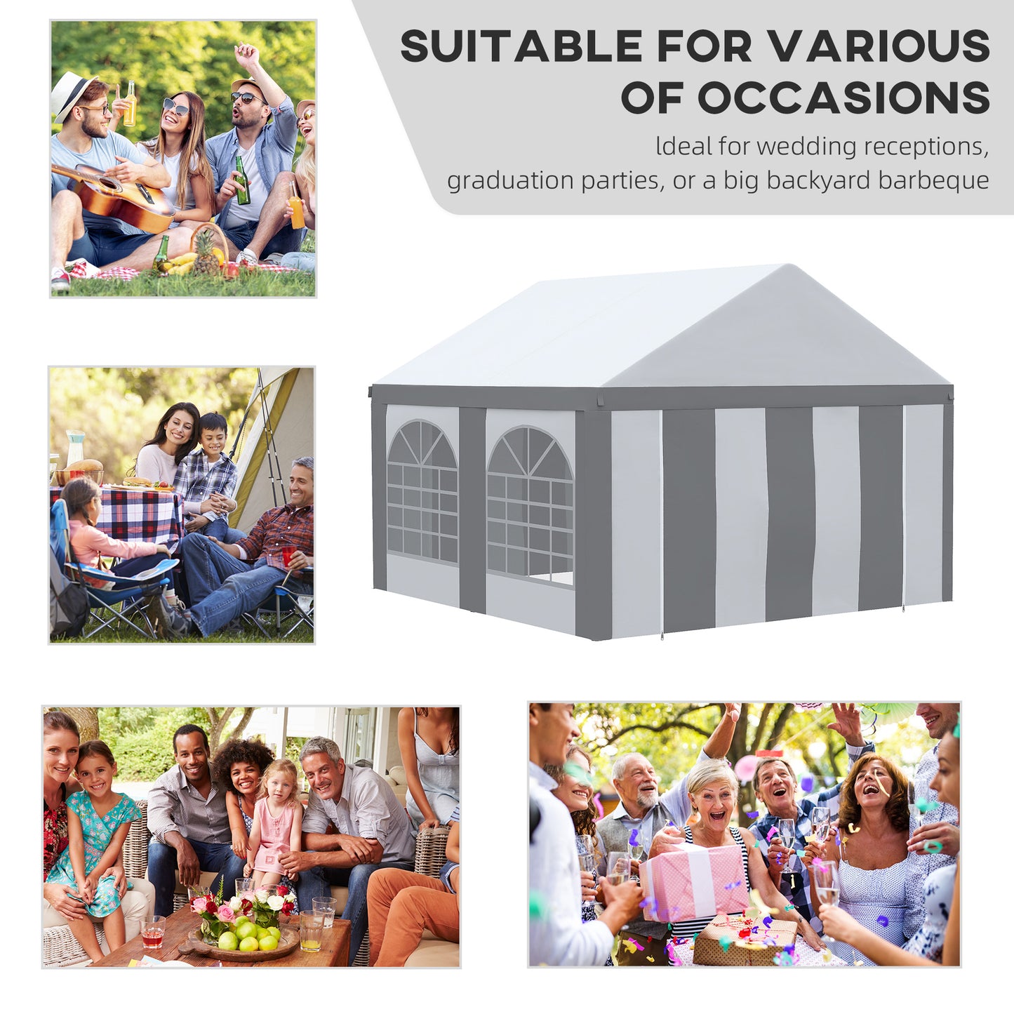4 x 4m Party Tent, Marquee Gazebo with Sides, Windows and Double Doors